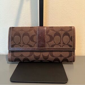 Coach Brown Signature Canvas Continental Wallet Y2K